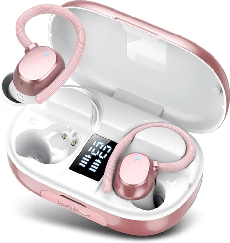 Vista 13 de hadbleng Auriculares inalámbricos Bluetooth deportivos 128 horas de reproducción Bluetooth 5.3 con pantalla LED, potentes graves sobre la oreja