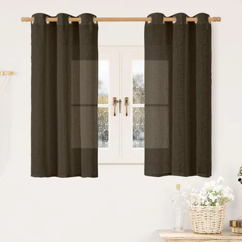 Vista 39 de LAMIT Cortinas de lino marrón caramelo para sala de estar, 84 pulgadas, de lino sintético, texturizado, filtrante de luz, paneles de privacidad