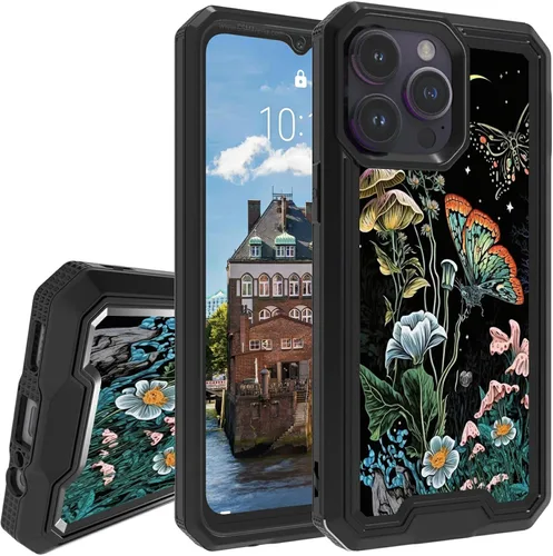 Vista 12 de Rossy Funda para iPhone 14 Pro Max con patrón de cinta de casete de audio para mujeres y hombres, 2 en 1, híbrida de doble capa, resistente, a