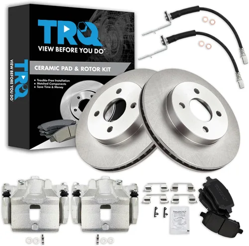 Vista 77 de TRQ Juego de pastillas de freno delanteras y rotores de cerámica, pinzas, mangueras, compatibles con Honda Odyssey 2005-2010