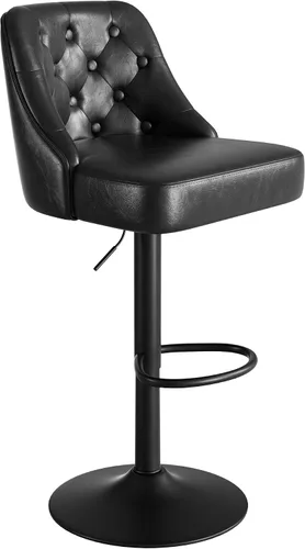 Vista 12 de Juego de 2 taburetes de bar, taburete de bar ajustable con respaldo, sillas de bar tapizadas de piel sintética, taburetes de bar giratorios modernos