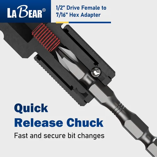 Vista 3 de LABEAR - Adaptador de llave de impacto, 1/2 "hembra a convertidor hexagonal de 7/16", liberación rápida, mandril de cambio rápido, adaptador