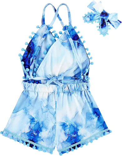 Vista 2 de UNICOMIDEA 6M-3T Traje sin espalda para bebé niña traje mameluco con diadema