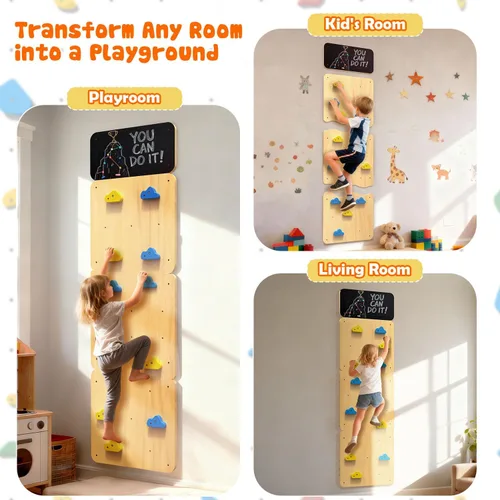Vista 7 de Pared de escalada de madera para niños, paneles de pared de escalada interior con 12 soportes de roca, juguete de escalada Montessori para sala