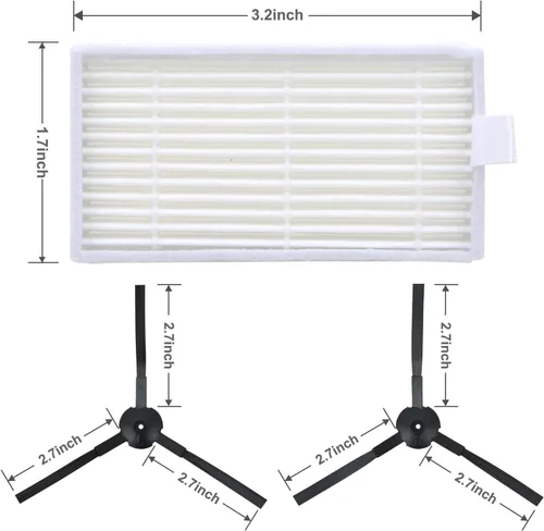 Vista 2 de Kit de filtro de vacío de repuesto para aspiradora robótica ILIFE V3 V3S V5 V5s, Pro Robot Aspirador 6 Filtros y 6 Cepillos Laterales y 1 Filtro