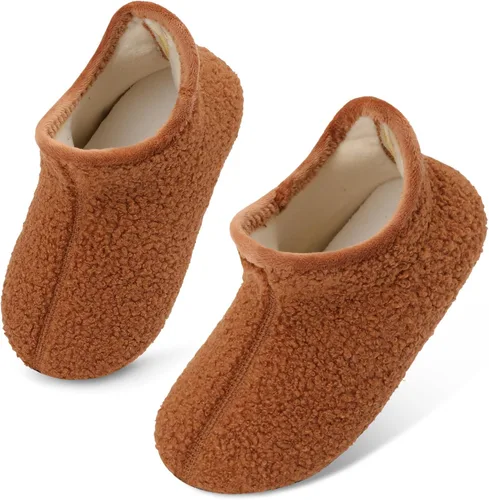 Vista 3 de Scurtain Pantuflas unisex para niños grandes, calcetines de lana artificial con suela de goma antideslizante para niños grandes, niñas y niños