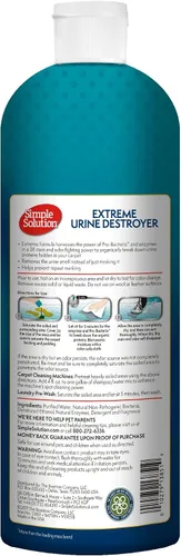 Vista 2 de Simple Solution Extreme Orine Destroyer - Limpiador enzimático Removedor de manchas y olores de mascotas con 2 veces más potencia de limpieza