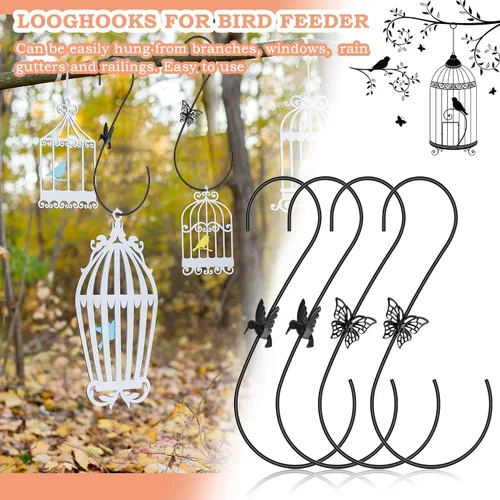 Vista 7 de 4 ganchos de metal para comedero de colibríes, colgador de gancho de acero inoxidable para comedero de pájaros de 12 pulgadas, gancho de rama