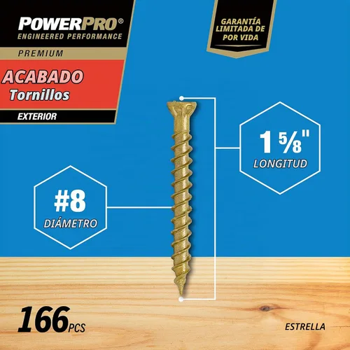 Vista 3 de Power Pro 48630 Tornillos de molde, #8 x 1-5/8", tornillos multiusos para madera, cubierta, compuesto y moldura exterior, resistente a la corrosión