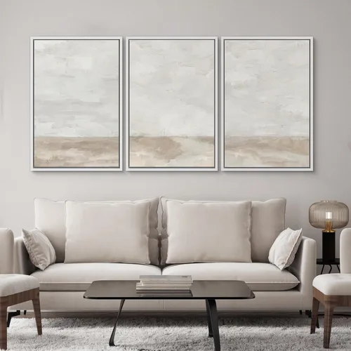 Vista 500 de SIGNWIN Lienzo enmarcado para pared, juego de arte pastel con cadena montañosa, bosque, niebla, naturaleza silvestre, ilustraciones modernas, arte