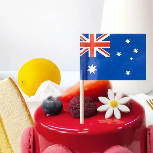 Vista 4 de GentleGirl 100 banderas australianas con palillos de dientes de Australia, pequeñas mini decoraciones australianas para cupcakes
