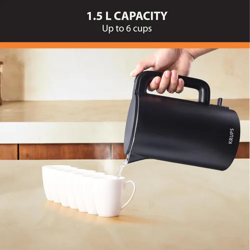 Vista 6 de KRUPS Hervidor de Agua Eléctrico de 1.5L de Acero Inoxidable con Toque Frío en el Interior, Hervido Rápido, Una Taza en 80 Segundos, Pared Doble