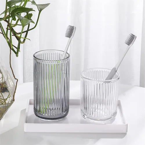 Vista 3 de Gaolinci 2 Piezas Vaso de Vidrio Tumbler, Portacepillos de Dientes, Tazas de Baño, 10 onzas