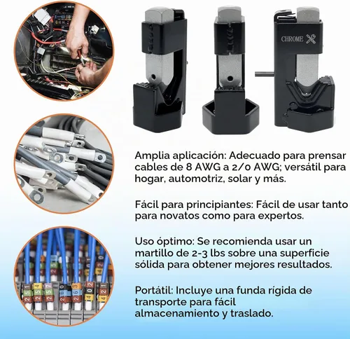 Vista 9 de Crimpadora de cables de batería - Herramienta de prensado de martillo con bolsa de almacenamiento