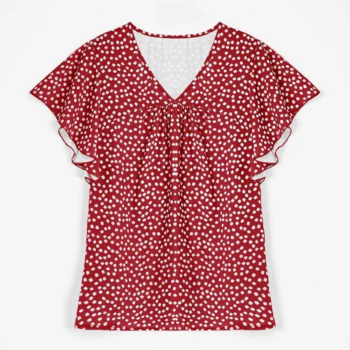 Vista 6 de Blusa plisada con cuello en V y estampado floral de margaritas de gasa para mujer