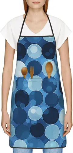 Vista 2 de Patrón de lunares azules – Delantal impermeable, con 2 bolsillos para hombres y mujeres, para cocina, cocina, jardinería, pintura, hornear