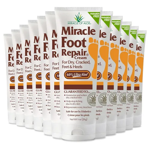 Vista 9 de Miracle Foot Repair Cream, (1 onza/3 unidades) repara talones y pies secos agrietados, 60% ultraaloe puro hidrata, suaviza y repara