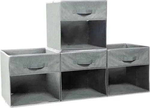 Vista 7 de Paquete de 4 cubos de almacenamiento con ventana transparente, cajas grandes con asas, organizador de armario de tela, 13 x 13 x 13 pulgadas