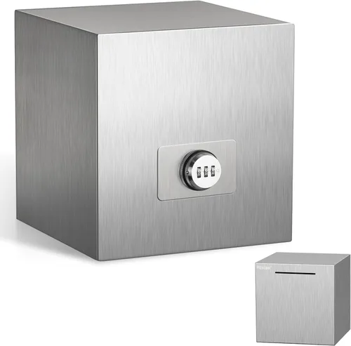 Vista 8 de hicocool alcancía para adultos con contraseña de acero inoxidable reutilizable, caja de dinero de metal con cerradura, caja de ahorro de dinero Negro
