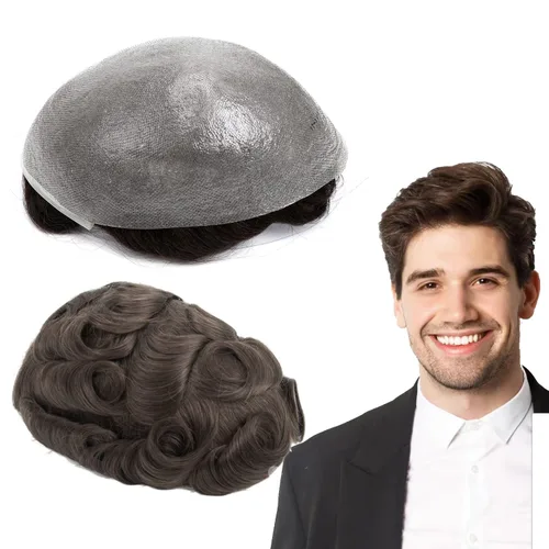 Vista 32 de GEXWORLDWIDE GEX 62 colores tupé para hombres 0.002 in piel ultra fina V-loop 8x10 pulgadas cabello humano conjunto gris densidad densidad densidad