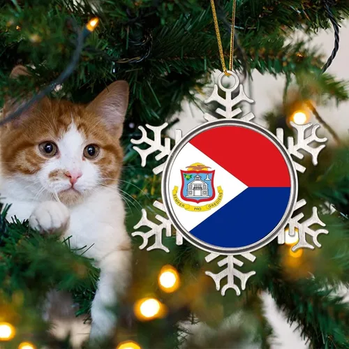 Vista 4 de Bandera de San Martín, adornos decorativos para colgar, bandera nacional, silueta de San Martín, decoración del árbol de Navidad, recuerdo de metal