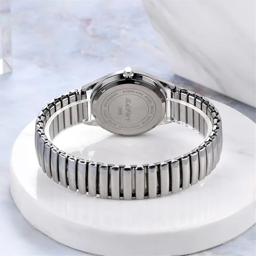 Vista 3 de JewelryWe Reloj analógico Easy Reader para mujer, chapado en oro, plata, banda elástica