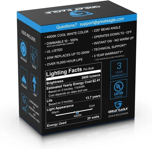 Vista 4 de Great Eagle - Bombilla LED A21 de 200 W, intensidad regulable , 2DA21ED2340A