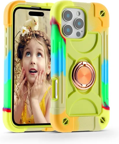 Vista 105 de MARKILL Funda compatible con iPhone 14 Pro de 6.1 pulgadas con soporte de anillo integrado, protección contra caídas de grado militar, carcasa Palta
