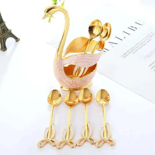 Vista 6 de Watris Veiyi Juego de cucharas de café, juego de cucharas de postre, 6 cucharas de té con soporte de base de cisne, organizador de cucharas de café