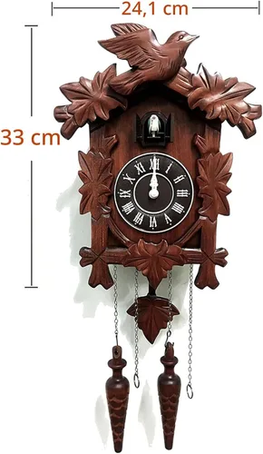 Vista 2 de Rylai Reloj de Cuco Vintage Grande de Madera para Pared Hecho a Mano 13x9.5 Pulgadas Marrón Tamaño grande 13x9.5 pulgadas Diseño tradicional Blanco