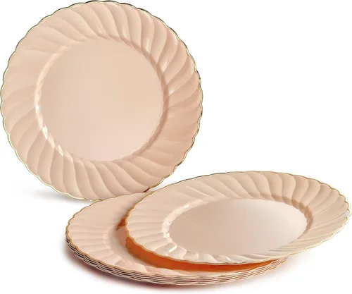 Vista 2 de Ocassions - Vajilla de 50-150-200 piezas para 25 invitados, color dorado, E1. Blossom Blush/Rosa & Oro