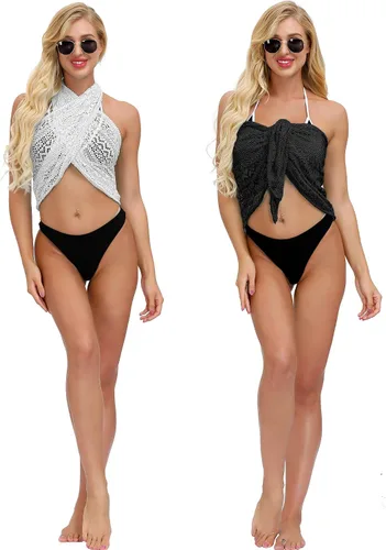 Vista 2 de SATINIOR Traje de baño para mujer pareo abrigo ropa de playa encaje verano bikini cubre
