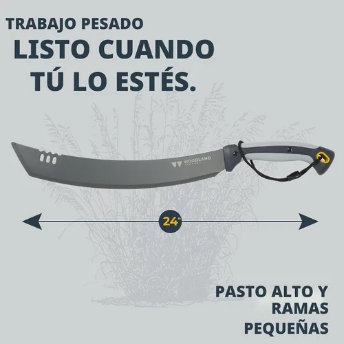 Vista 8 de Woodland Tools Machete resistente – Hoja curvada Parang de 16 pulgadas con espiga completa, mango ergonómico y funda de nailon balístico – Cortador
