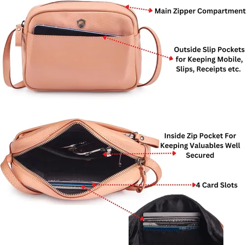 Vista 3 de Cochoa Bolso cruzado pequeño para mujer, de piel auténtica, con diseño de guijarros, bolso cruzado de primera calidad con funda para tarjetas
