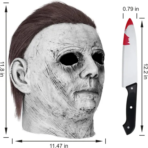 Vista 2 de Foveired Halloween Michael Myers Mask and Knife Horror Cosplay Costume Latex Props