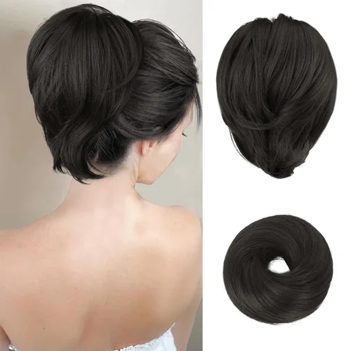 Vista 11 de BARSDAR Extensiones de Moño de Cabello Liso - Extensiones de Moño de Cola de Caballo Corta y Lisa para Mujeres, Coleteros de Moño de Cabello