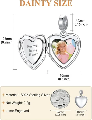 Vista 4 de Custom4U Photo Charms for Bracelets 925 Sterling Silver/Gold Plated Heart/Tree of Life/Round Charm Bead Personalized with Picture Custom