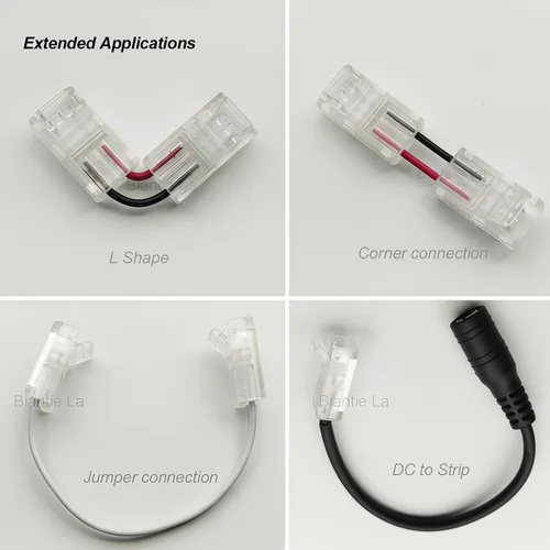 Vista 4 de Conector de Tira a Cable COB de 2 Pines de 8mm, Clips sin Cable, Adaptador sin Soldadura, Terminal de Conexión de Extensión para Tiras de Luces LED