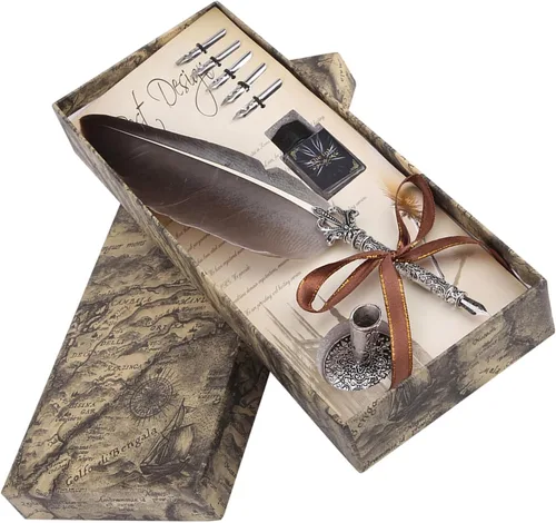 Vista 9 de MAVIS LAVEN Juego de tinta de escritura con pluma de caligrafía inglesa, regalo de papelería con 5 puntas de metal, el mejor juego de regalo (negro)