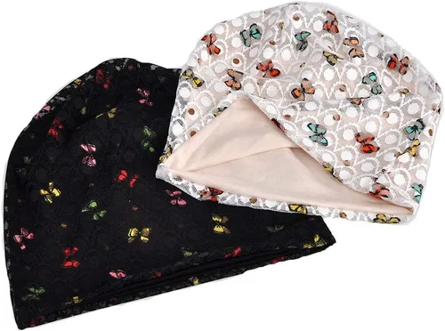 Vista 4 de MaxNova - Gorro de encaje de algodón tipo turbante ideal para dormir y para pacientes recibiendo quimioterapia