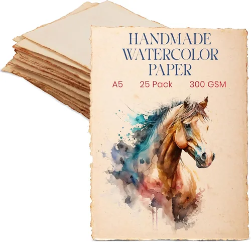 Vista 11 de Wanderings 300 g/m² Papel de acuarela hecho a mano grueso – 4x6 Papel vintage hecho a mano con borde engarzado – Papel antiguo prensado en frío