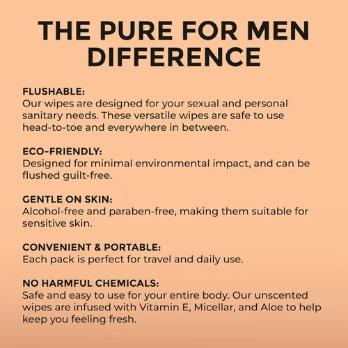 Vista 7 de Pure for Men Toallitas desechables Ayuda a eliminar el olor, 100% biodegradables, sin parabenos ni alcohol Vitamina E, micelar y aloe vera