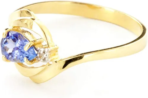 Vista 2 de Galaxy Gold GG Anillo de oro amarillo macizo de 14k con diamante natural y tanzanita en forma de pera