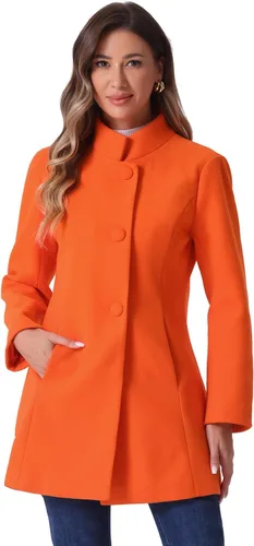 Vista 15 de Allegra K Abrigo de invierno para mujer, abrigo de cuello alto medio largo Negro