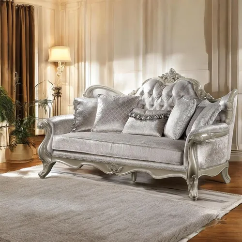 Vista 10 de Acme Libertee Sofá tapizado de madera y tela con 5 almohadas en beige/champán