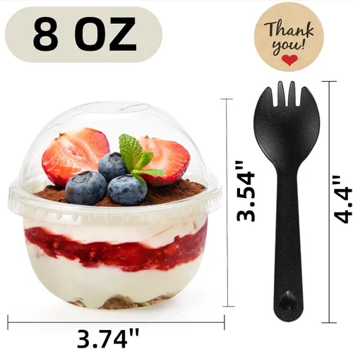 Vista 2 de Pumtus Paquete de 100 tazas de plástico de postre de 8 onzas con tapas de cúpula, tazas de yogur transparente sin agujeros, vasos desechables