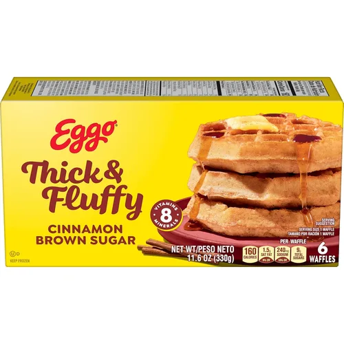 Vista 10 de Eggo Waffles congelados gruesos y esponjosos, desayuno congelado, comida para el desayuno, original, caja de 11.6 onzas (6 waffles)