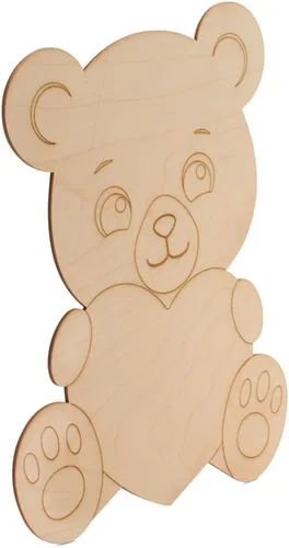 Vista 4 de Oso de peluche con recortes de madera de corazón de 20 pulgadas, 1/8 de grosor, paquete de 1 oso de peluche para decoración de baby shower y San