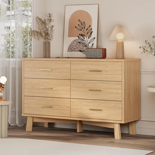 Vista 14 de Xixini Cómoda para dormitorio, cómoda moderna de 6 cajones con base resistente en forma de X, organizador de almacenamiento de ropa doble de madera
