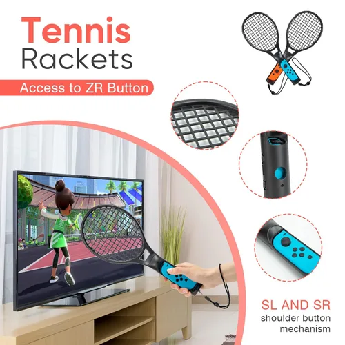 Vista 4 de Nintendo Switch Accessories Bundle, Switch Controllers Joy-Con Grips, 12 IN 1 Accessories Kit for Switch Sports Games, Tennis Rackets, Comfort Grips